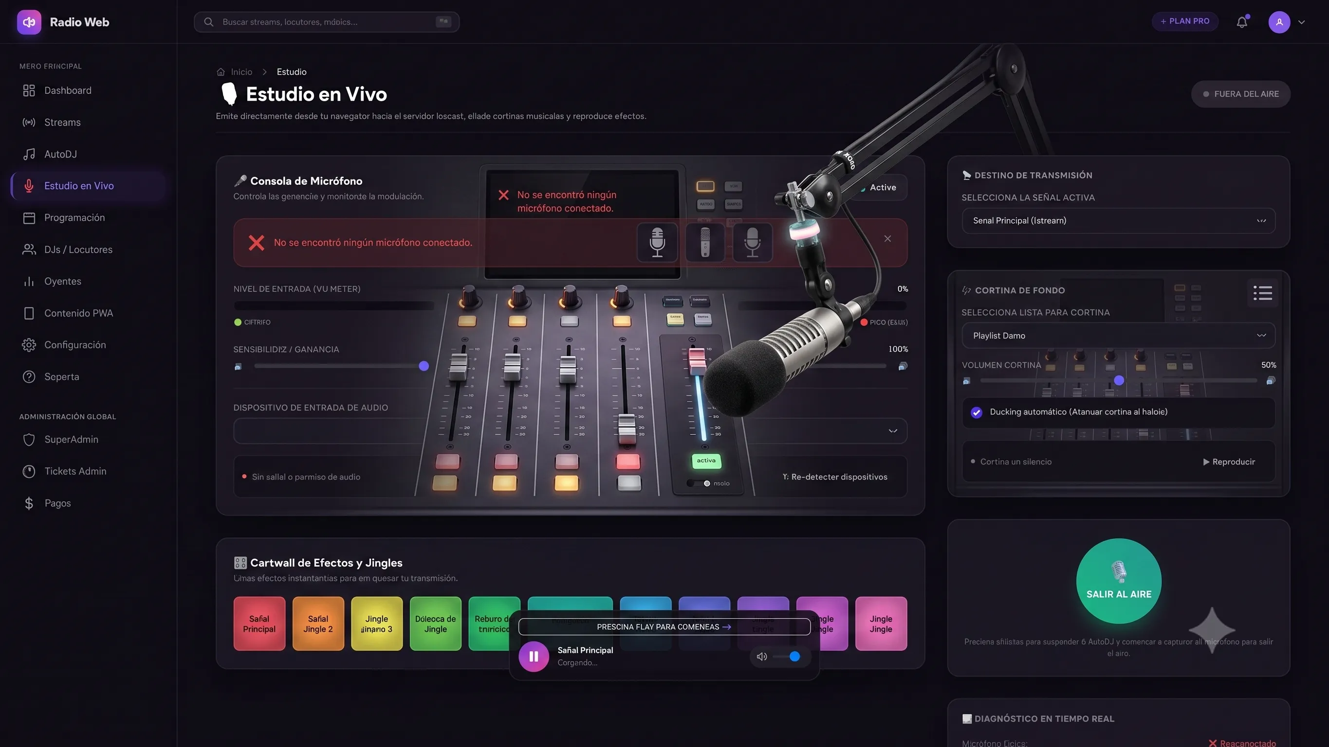 Consola de estudio de transmisión en vivo desde el navegador